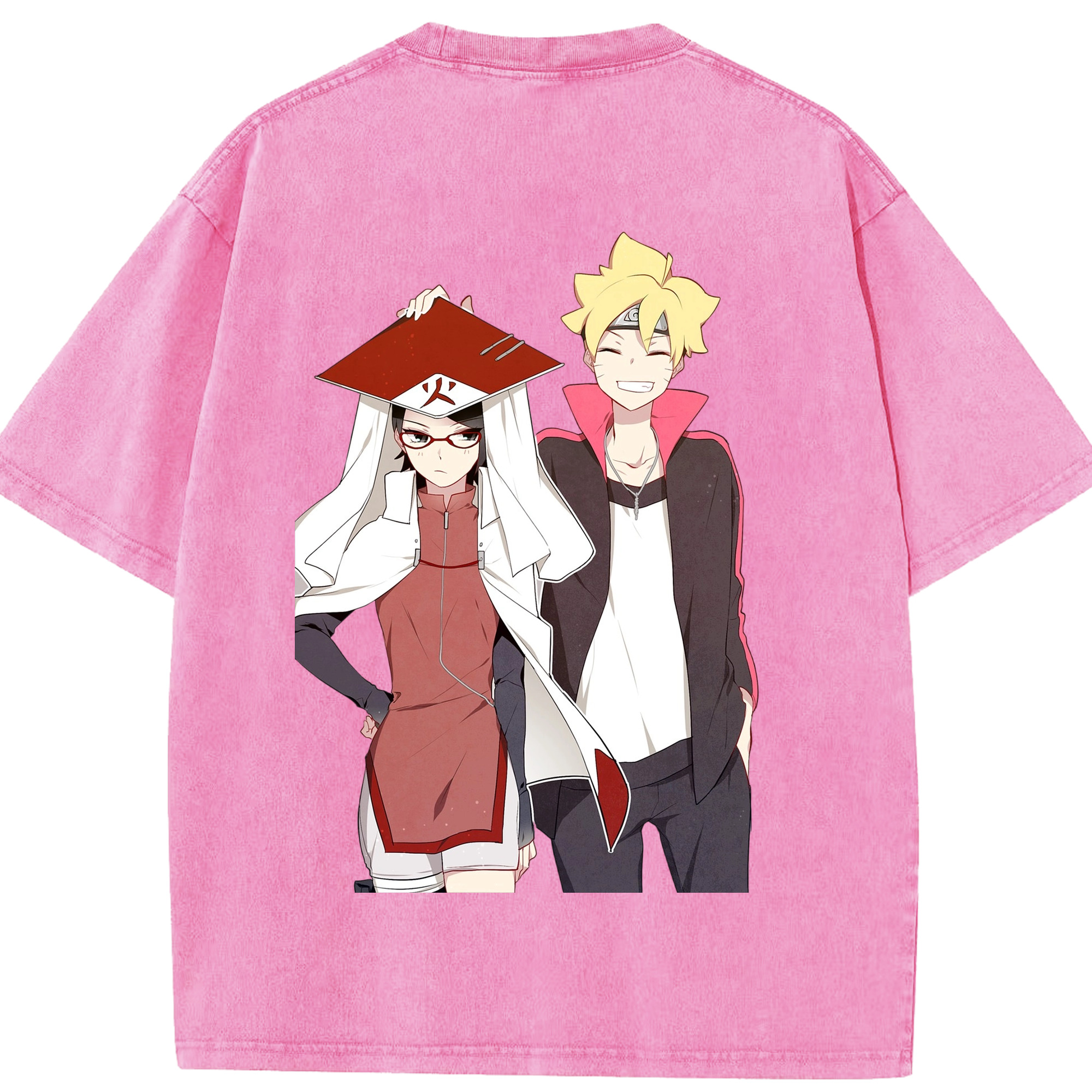 （画像用） NARUTO -ナルト- うちは サラダ Uchiha Sarada 綿100% ヴィンテージ風 半袖Tシャツ（背面プリント）